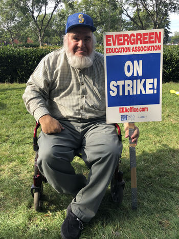Michael Sanders Evergreen strike rally